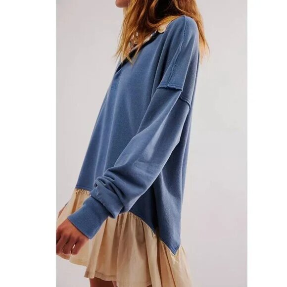 Free People Olivia Sweatshirt Top Collared Oversized Soft Cotton Solid L - Picture 3 of 9